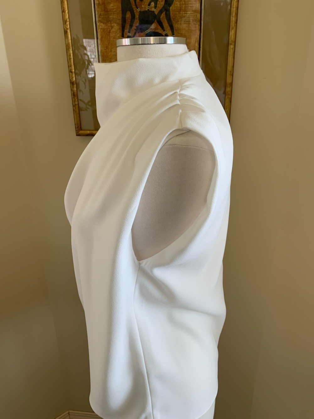 Zara Draped Sleeveless Mock Neck Top - White - Picture 11 of 13